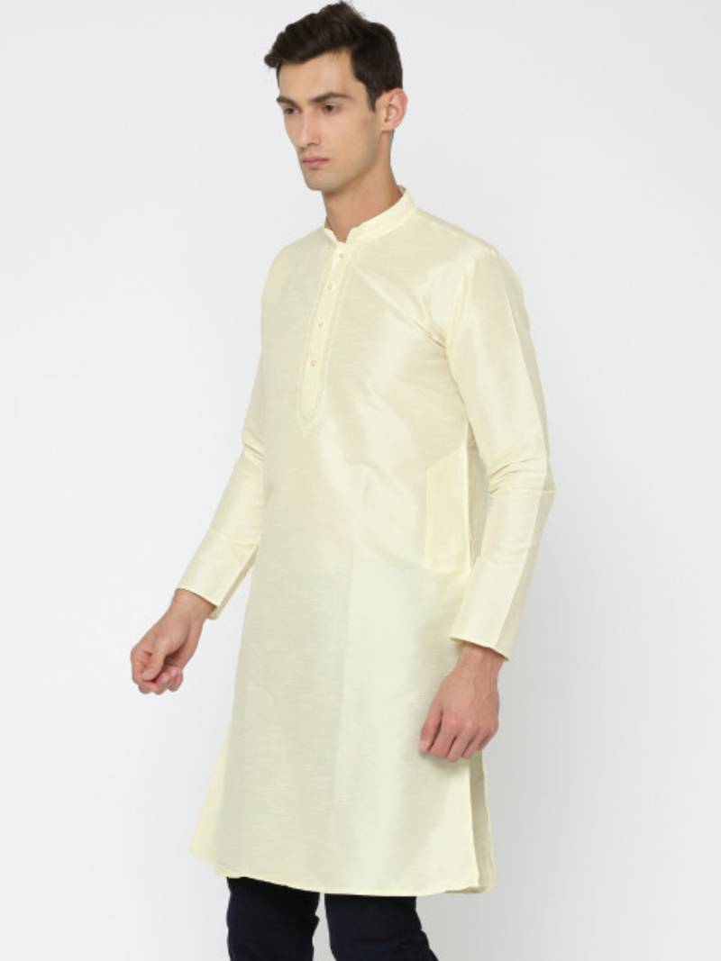 Cream Poly Dupion Men Kurta