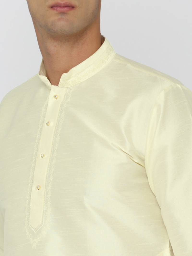 Cream Poly Dupion Men Kurta