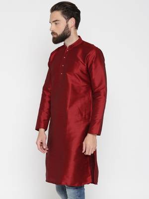 Red Poly Dupion Men Kurta 1