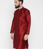 Red Poly Dupion Men Kurta