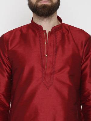 Red Poly Dupion Men Kurta 2