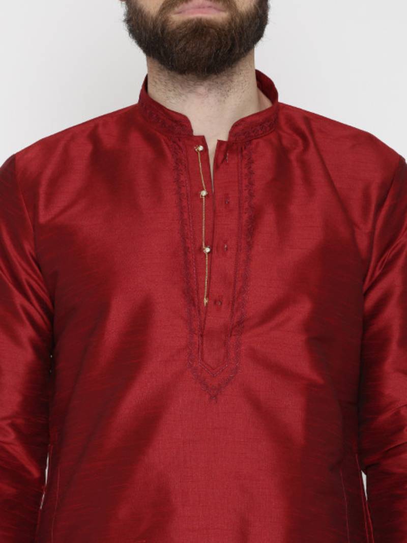 Red Poly Dupion Men Kurta