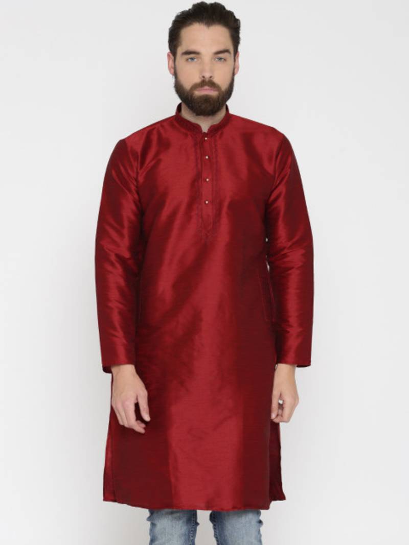 Red Poly Dupion Men Kurta