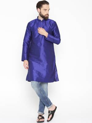 Blue Poly Dupion Men Kurta 2