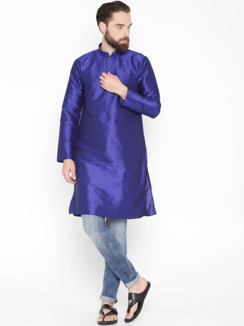 Blue Poly Dupion Men Kurta