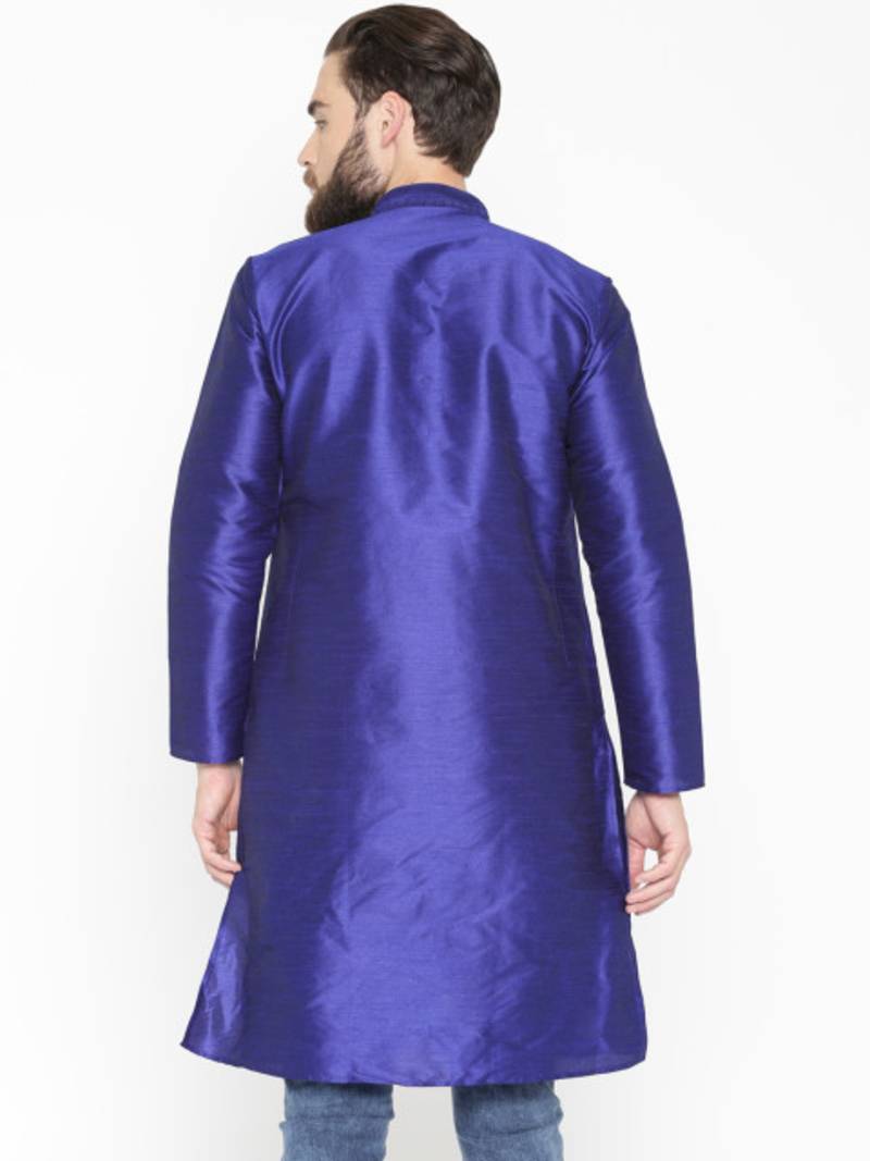 Blue Poly Dupion Men Kurta