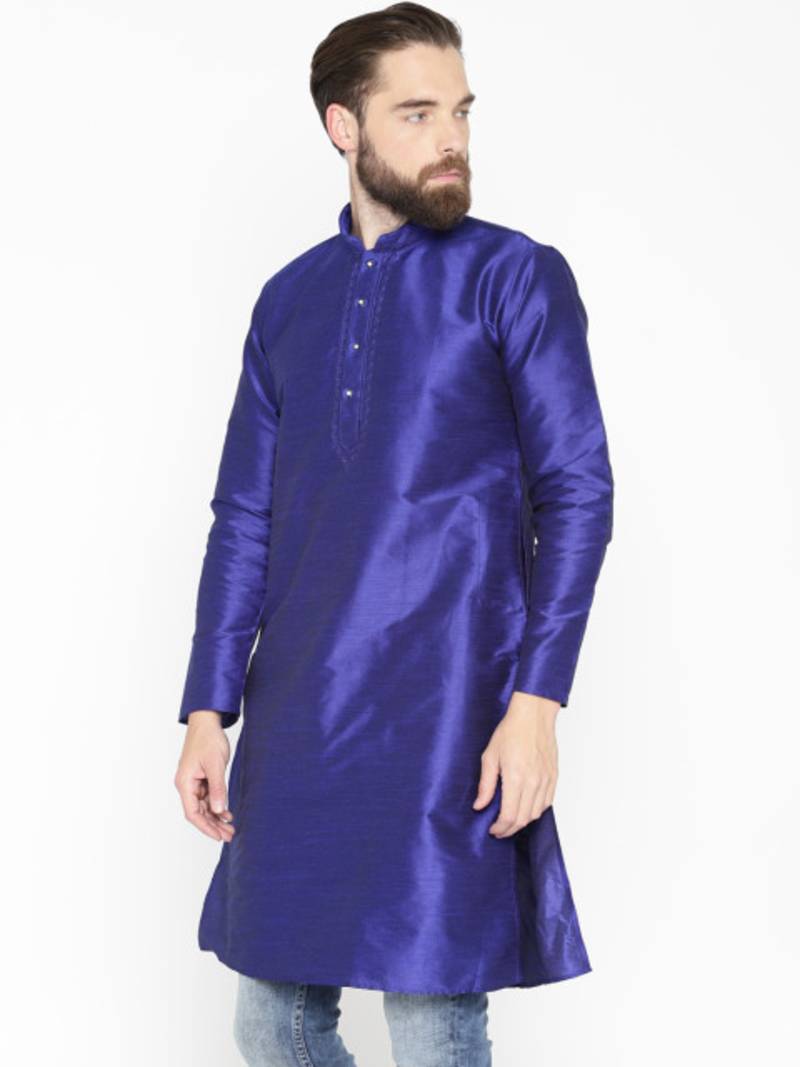 Blue Poly Dupion Men Kurta