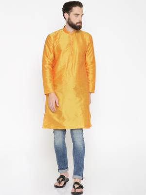 Gold Poly Dupion Men Kurta 1