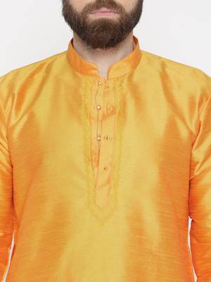 Gold Poly Dupion Men Kurta 4