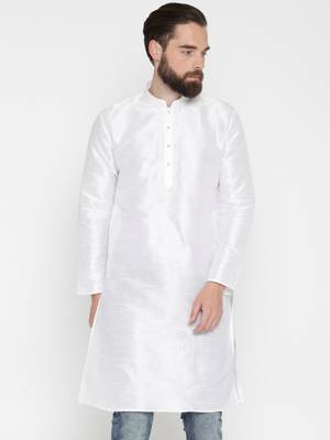 White Poly Dupion Men Kurta 1