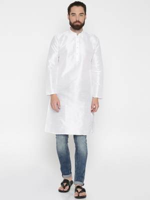 White Poly Dupion Men Kurta 2