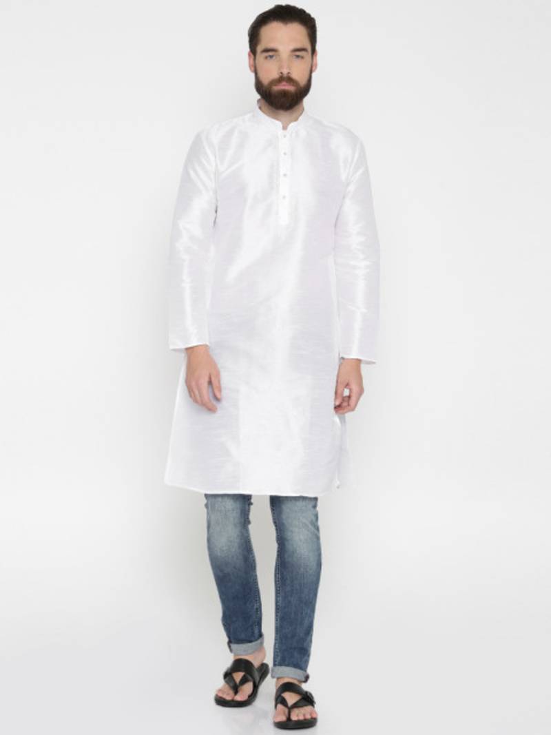 White Poly Dupion Men Kurta