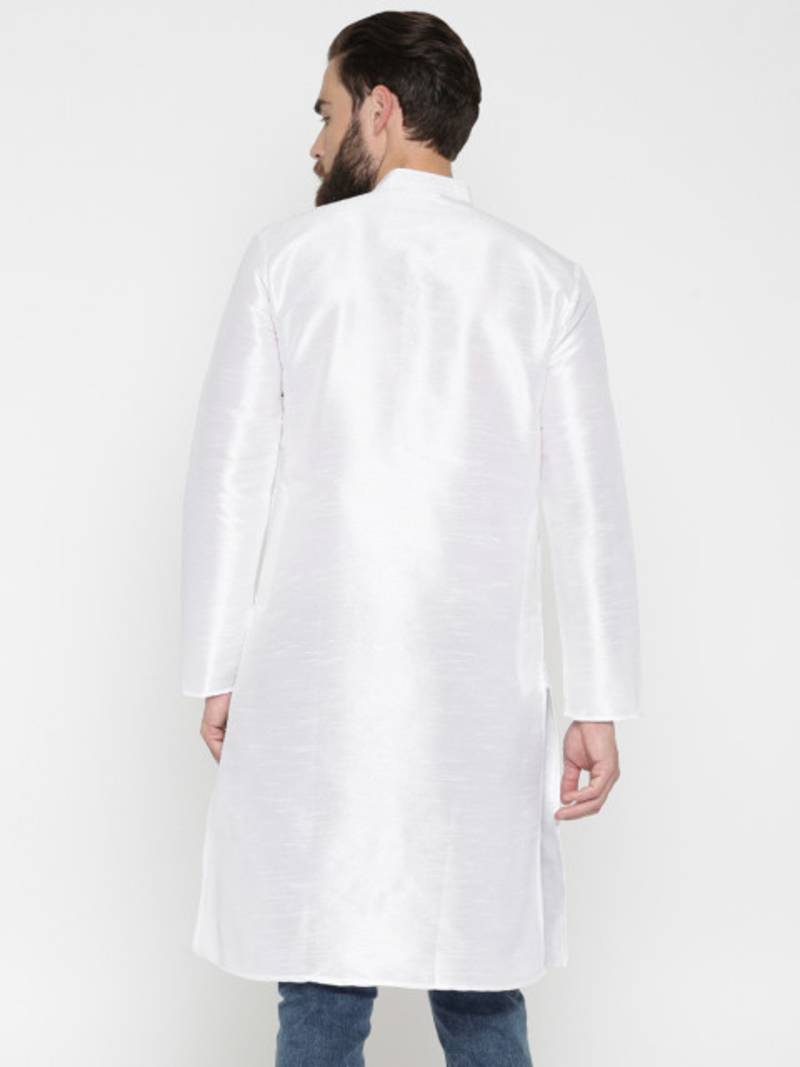 White Poly Dupion Men Kurta
