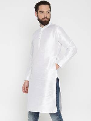 White Poly Dupion Men Kurta 4