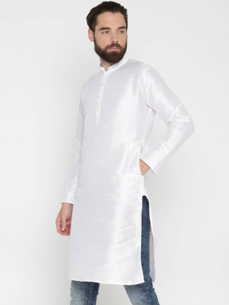 White Poly Dupion Men Kurta