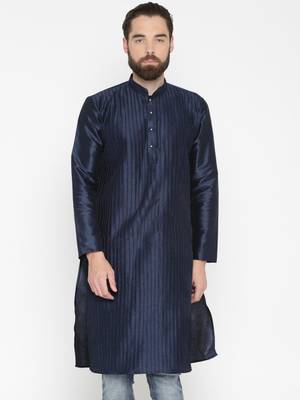 Navy Blue Poly Dupion Men Kurta 1