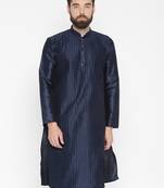 Navy Blue Poly Dupion Men Kurta