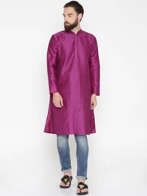 Pink Poly Dupion Men Kurta 1