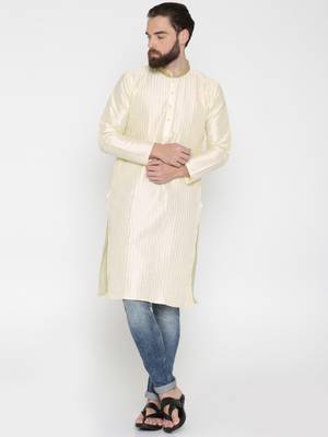 Cream Poly Dupion Men Kurta 1
