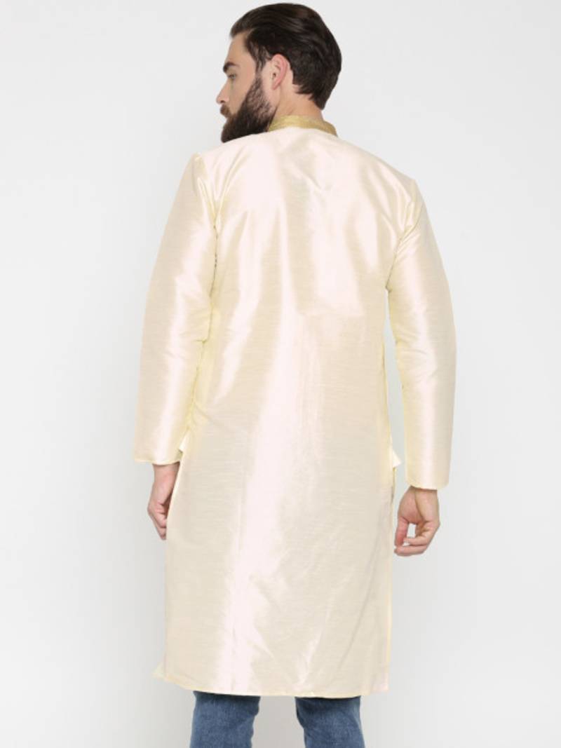 Cream Poly Dupion Men Kurta