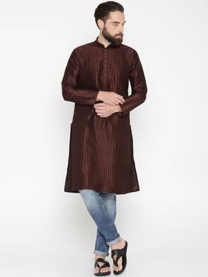 Brown Poly Dupion Men Kurta 1