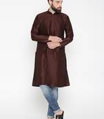Brown Poly Dupion Men Kurta