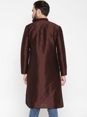 Brown Poly Dupion Men Kurta 2