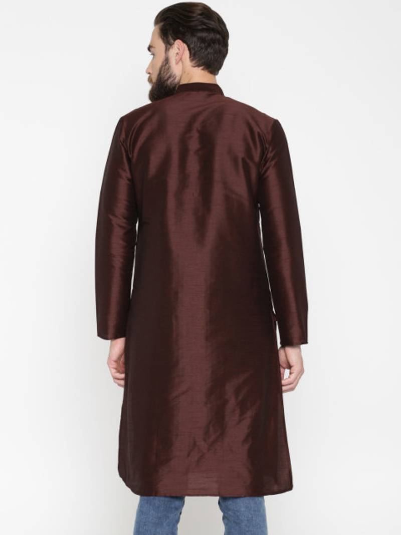 Brown Poly Dupion Men Kurta