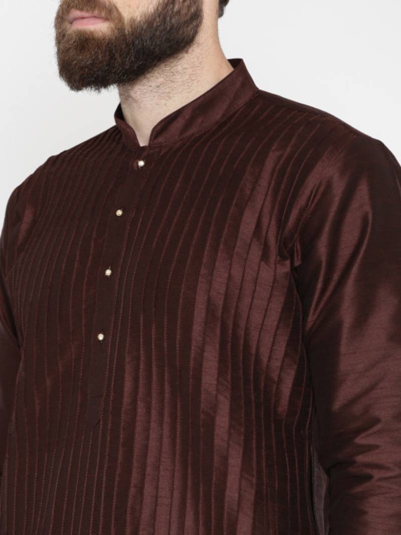 Brown Poly Dupion Men Kurta