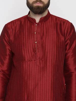 Red Poly Dupion Men Kurta 1