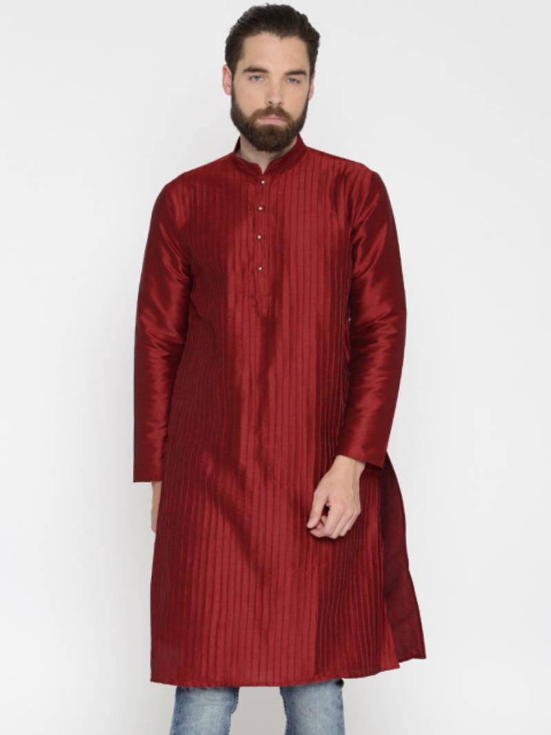 Red Poly Dupion Men Kurta