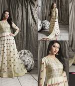 Green printed crepe semi stitched salwar with dupatta