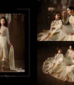 Grey embroidered net semi stitched salwar with dupatta