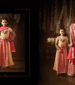 Peach embroidered dupion semi stitched salwar with dupatta