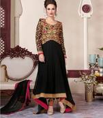 Black embroidered georgette semi stitched salwar with dupatta