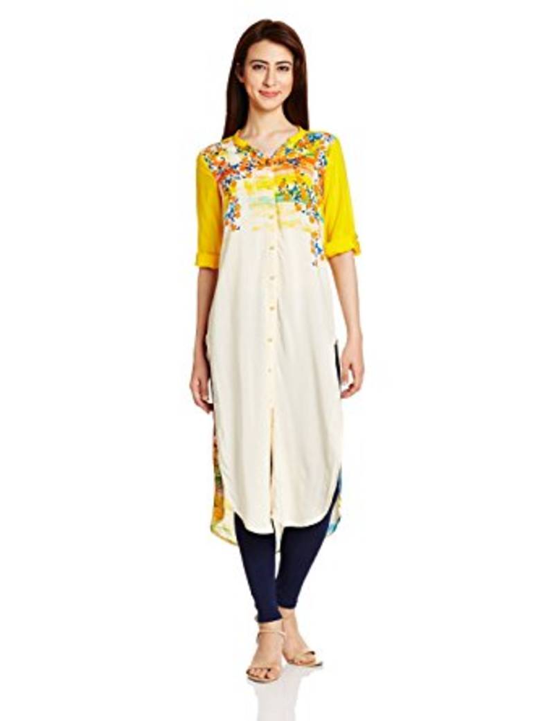 Aurelia Womens Yellow Printed Viscose Kurti