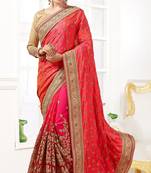 Pink  embroidered Georgette and Net  saree with blouse