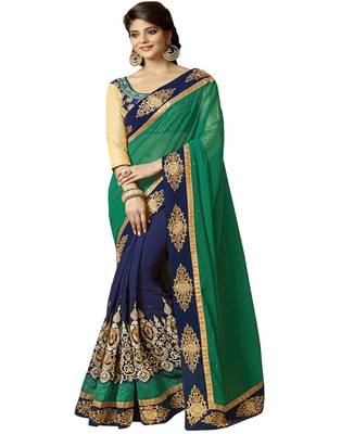 Green embroidered chanderi silk saree with blouse 1