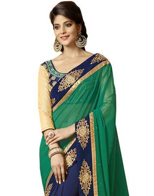 Green embroidered chanderi silk saree with blouse 2