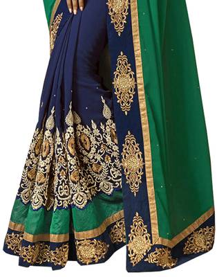 Green embroidered chanderi silk saree with blouse 3