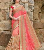 Peach embroidered Georgette Net  saree with blouse
