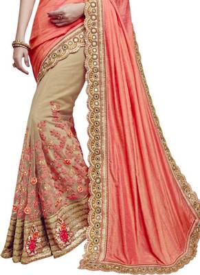 Peach embroidered Georgette Net  saree with blouse 3