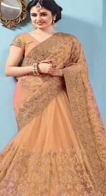 Beige embroidered Georgette Net  saree with blouse 2