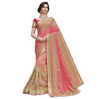 Pink  embroidered Georgette Net  saree with blouse 1