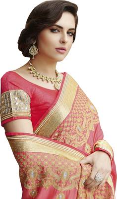 Pink  embroidered Georgette Net  saree with blouse 2