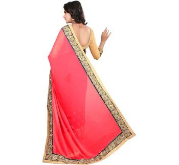 Navy blue embroidered georgette saree with blouse 2