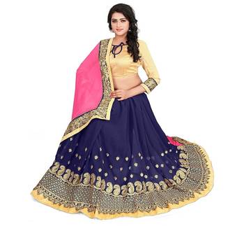 Navy blue embroidered georgette saree with blouse 3