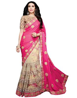 Pink embroidered georgette saree with blouse 1