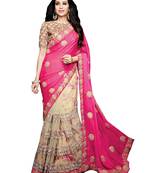 Pink embroidered georgette saree with blouse