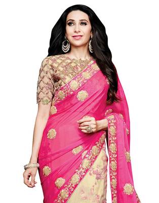 Pink embroidered georgette saree with blouse 2